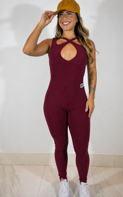 Macacão Feminino Canelado com Decote Cruzado em Malha Conforto – Uppfit